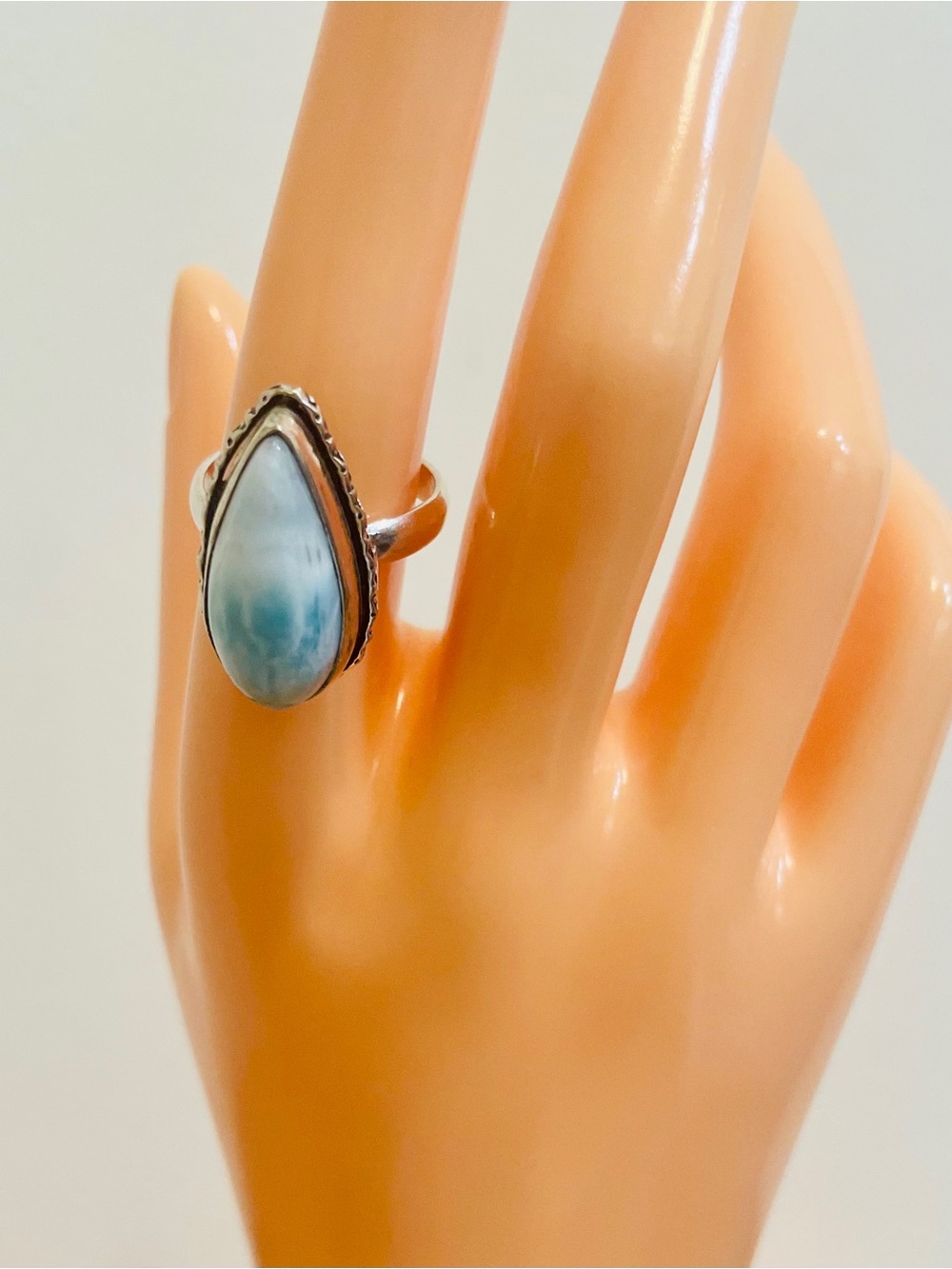 Genuine Larimar Sterling Silver Plated Teardrop Ring NWOT - Picture 4 of 10